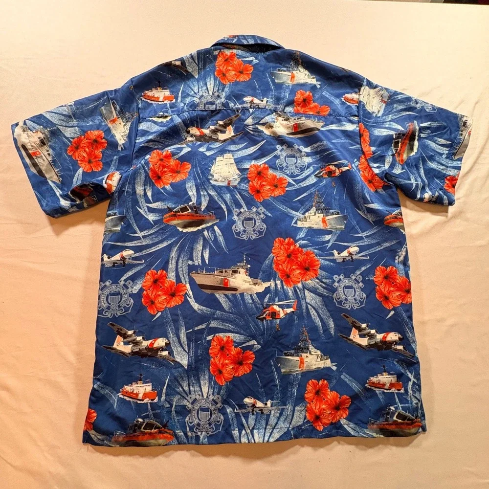AE Sport US Coast Guard Hawaiian Shirt Mens Small Blue USCG Military Aloha USA